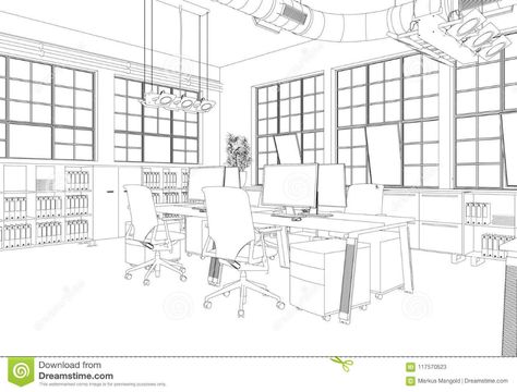 Big Office Room, Office Room Ideas, Big Office, Office Drawing, Office Room Design, City Ideas, Linear Light, Drawing Interior, Space Drawings