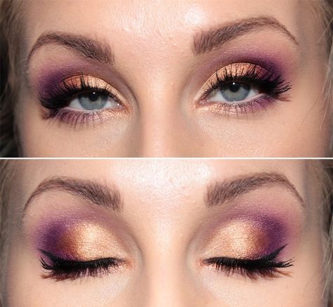 Orange & purple Eye Makeup Glitter, Makeup Brown, Christmas Eyeshadow, Copper Eye, Makeup Purple, Makeup Gold, Makeup Christmas, Orange Eyeshadow, Awesome Makeup