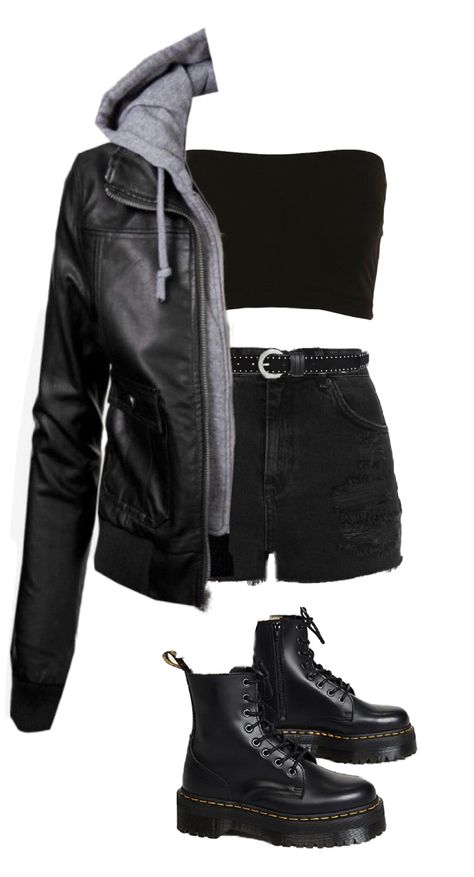 London Outfit Ideas Summer, Goth Athleisure, Kostum Peri, London Outfit Ideas, Biker Chick Outfit, Mode Grunge, Biker Outfit, Outfit Goals, Edgy Outfits