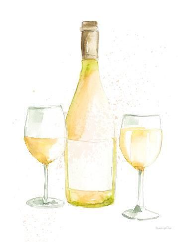 size: 12x9in Art Print: Pop the Cork II White Wine by Mercedes Lopez Charro : Coffee Watercolor, Watercolor Art Landscape, Wine Painting, Birthday Card Drawing, Wine Print, Wine Poster, Wine Art, Card Drawing, Diy Picture