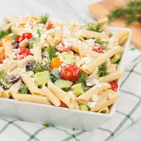 Creamy Greek Pasta Salad, Domestic Geek, Greek Pasta Salad, Mediterranean Pasta Salads, Mediterranean Pasta, Geek Food, Greek Pasta, Greek Salad Pasta, Summer Meals