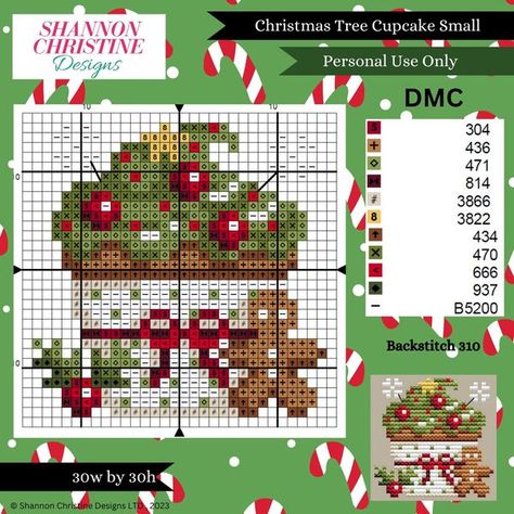 Shannon Christine Designs Cupcake Cross Stitch, Free Cross Stitch Charts, Cross Stitch Freebies, Xmas Cross Stitch, Cross Stitch For Kids, Cross Stitch Christmas, Winter Cross Stitch, Cross Stitch Christmas Ornaments, Cross Stitch Tree