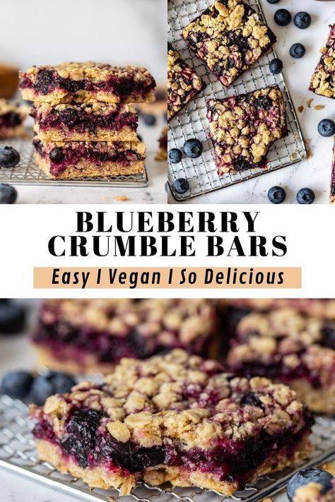 Blueberry Crumble Bars are super easy to make and great as dessert, a snack, and even for breakfast! Vegan friendly too! Vegan Blueberry Recipes, Vegan Blueberry Crumble, Berry Crumble Bars, Vegan Crumble, Plant Based Dessert Recipes, Blueberry Crumble Bars, Blueberry Filling, Breakfast Vegan, Fruit Crumble