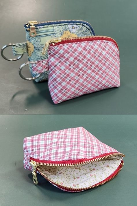 Sew a mini coin purse and keychain with a cute pattern. Simple Coin Purse, Purse Patterns Free, Coin Purse Pattern, Simple Projects, Mini Coin Purse, Cute Patterns, Diy Purse, Pocket Bag, Free Sewing