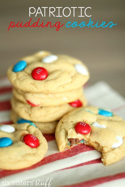 Patriotic M Raisin Filled Cookies, Brownie Trifle Recipe, Homemade Lemon Bars, Pudding Cookies Recipes, Skillet Cookies, Patriotic Desserts, Baked Peach, Six Sisters Stuff, Holiday Sweets