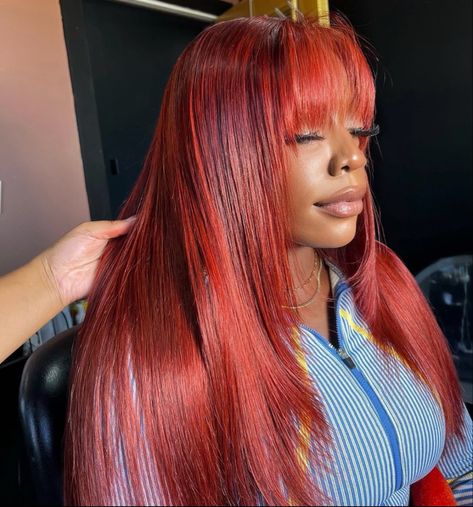 Red Bang Wig, Red Wig With Bangs, Colored Bangs, Red Hair With Bangs, Red Bangs, Bangs For Black Women, Lace Wigs Styles, Bang Wig, Human Hair Wigs With Bangs