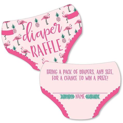 Pink Flamingo - Diaper Shaped Raffle Ticket Inserts INCLUDES 24 cards with instructions for a diaper raffle game and space for guests to write their name. FUN BABY SHOWER GAME: Baby Shower guests will love playing a diaper raffle - it's easy to do and helps Mommy-to-Be stock up on diapers before her baby arrives. Diaper raffle tickets are a great addition to any baby shower invitations. Add them to invites for traditional baby shower or a baby sprinkle, give them to Dad's friends for a diaper pa Pineapple Baby Shower Theme, Tropical Baby Shower Theme, Hawaiian Baby Showers, Pink Flamingo Party, Flamingo Baby Shower, Luau Baby Showers, Tropical Baby Shower, Summer Baby Shower, Raffle Ticket