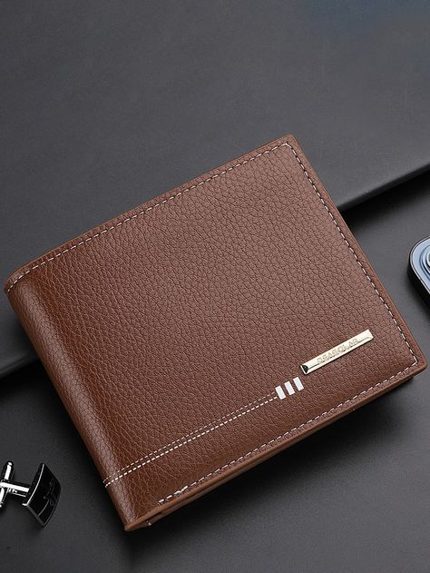 Brown  Collar  PU Leather Letter Small Wallet Embellished   Wallets & Cardholders Money Minimalist, Wallet Photography, Money Photography, Gents Wallet, Leather Wallet Design, Slim Wallet Men, Wallets For Men, Slim Leather Wallet, Men Wallet