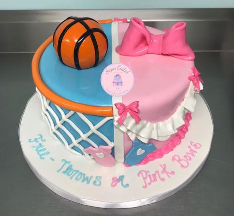 Free Throws Or Pink Bows Cookies, Gender Reveal Free Throws Or Pink Bows, Basketball And Bows Gender Reveal, Basketball Gender Reveal Cake, Free Throws Or Pink Bows Cake, Free Throws And Pink Bows Gender Reveal, Gender Reveal Ideas Sports, Basketball Gender Reveal Decorations, Basketball Gender Reveal Ideas