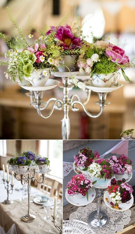 Candelabra Wedding, Tafel Decor, French Style Furniture, Shabby Chic Dresser, Vintage Tea Party, Tea Pots Vintage, Mod Wedding, Deco Floral, Shabby Chic Homes