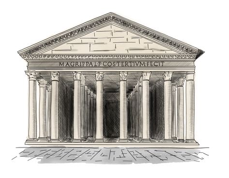 The Pantheon Drawing, Greece Temple Drawing, Pantheon Rome Drawing, Greek Temple Drawing, Pantheon Sketch, Pantheon Drawing, Greek Architecture Drawing, Rome Drawing, Pagan Temple