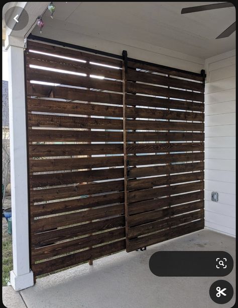 Carport Privacy Wall, Privacy Wall On Porch, Carport Privacy Ideas, Privacy Porch Ideas, Deck With Privacy, Deck Railing Ideas, Railing Ideas, Backyard Privacy, Deck Railing