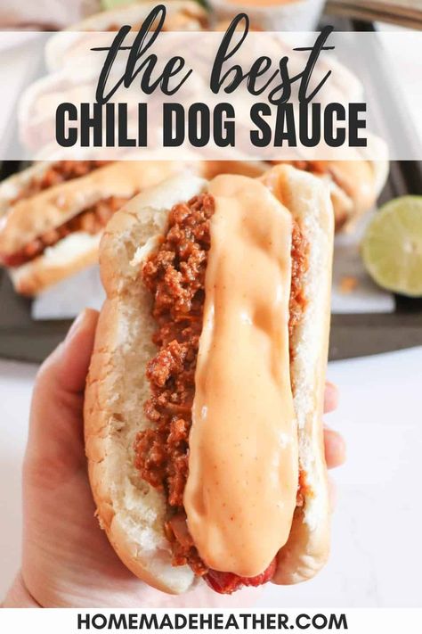 This hot dog sauce recipe makes the most delicious savory beef topping for hot dogs. It's perfect for chili cheese dogs or the classic Coney Island dog! Hot Dog Sauce Recipe Homemade, Best Hot Dog Sauce Recipe, Best Hot Dog Sauce, Easy Hot Dog Chili, Chili Dog Sauce, Chili Cheese Hot Dog, Baked Hot Dogs, Homemade Chili Sauce, Hot Dog Sauce Recipe