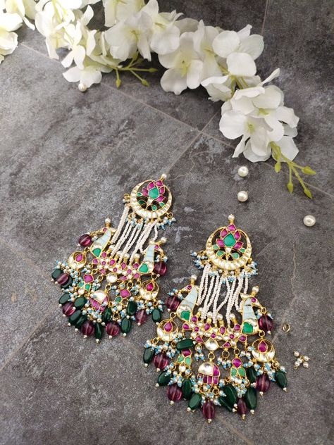 Gold Plated Kundan Earrings Peacock Earrings/ Multi Colour Earrings Multi Colour Earrings, Peacock Earrings, Multicolor Earrings, Kundan Earrings, Fall Fashion Outfits, Set Design, Indian Jewelry, Fall Fashion, Necklace Set