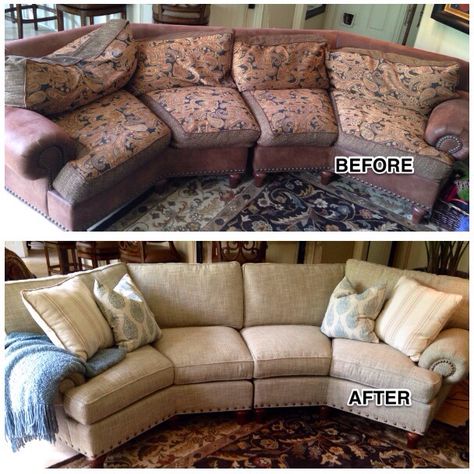 Reupholstered Couch, Reupholster Couch, Vintage Couch, Reupholster Furniture, Furniture Makeover Diy, Reupholster, Furniture Makeover, Sectional Couch, Sectional