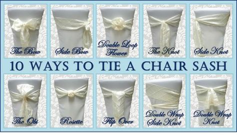 10 Ways to Tie a Chair Sash | Chair Sash Alternatives | Chair Sash Tutorial | How to Tie a Chair Sash Aisle Ideas, Bling Decor, Wedding Chair Sashes, Wedding Swag, Chair Ties, Tafel Decor, Chair Sash, Chair Covers Wedding, Chair Sashes