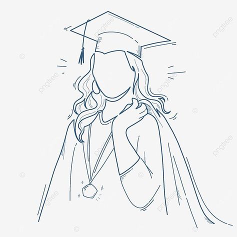 College Drawing Ideas, Cap And Gown Drawing, Graduation Girl Drawing, Grad Drawings, School Related Drawings, Graduation Cartoon Art, Graduation Cap Cartoon, Graduation Sketch, Graduation Drawing Ideas