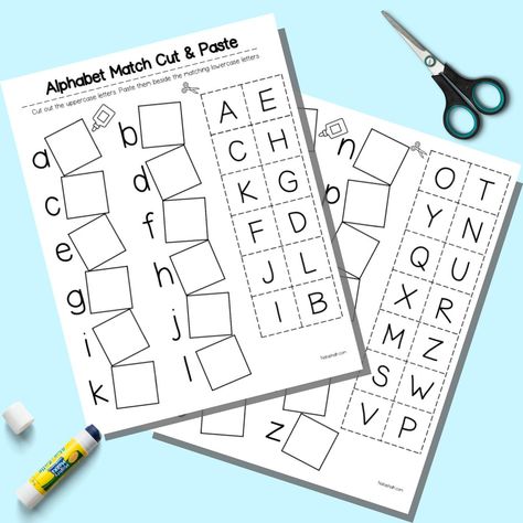 Free Printable Alphabet Matching Cut and Paste - The Artisan Life Alphabet Review Activities Preschool, Pre K Alphabet Worksheets Free Printable, Letter Formation Cards Free Printable, Prek Letter Review Activities, Pre K Letter Worksheets, Letter Review For Preschool, Uppercase Lowercase Alphabet Matching Printable Free, Free Letter Recognition Printables, Preschool Letter Review Worksheets