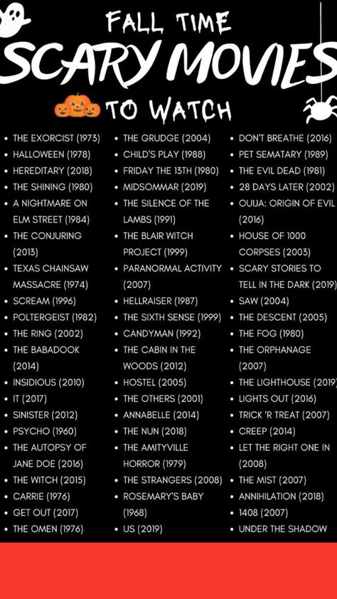 Halloween Movie Marathon List, Movie Marathon List, 31 Days Of Halloween Movies, Movies To Watch On Halloween, Halloween Movies Scary, Good Horror Movies, Horror Movie List, Best Horror Movies List, Best Scary Movies