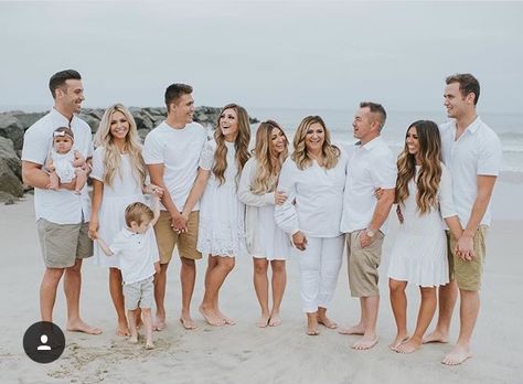 family White Family Photo Outfits Beach, White Outfits Beach Family Pictures, Large Family Photo Outfits Beach, All White Beach Photo Shoot Family, Beach Outfit Pictures Family Portraits, Family Beach Pictures Outfits White, Large Family Photoshoot Beach, Family Photo White Outfits, Older Family Beach Photos