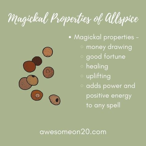 Allspice Magical Properties, Garden Witchcraft, Wiccan Knowledge, Herb Knowledge, Wiccan Tips, Spell Components, Herb Magick, Magickal Correspondences, Kitchen Witchcraft