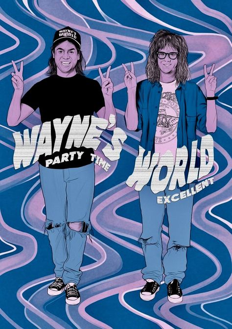 WAYNE’S WORLD 80s Pop Culture, Purple Frame, Wayne's World, World Movies, Happy Mood, World Party, Pop Culture Art, Alternative Movie Posters, Cult Movies