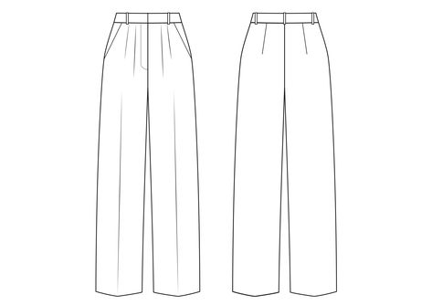 Flat Sketches Front And Back, Technical Drawing Trousers, Pants Technical Drawing Women, Trouser Technical Drawing, Flat Pattern Fashion Technical Drawings, Pants Sketch Drawing, Trouser Flat Sketch, Pants Flat Drawing, Trousers Sketch