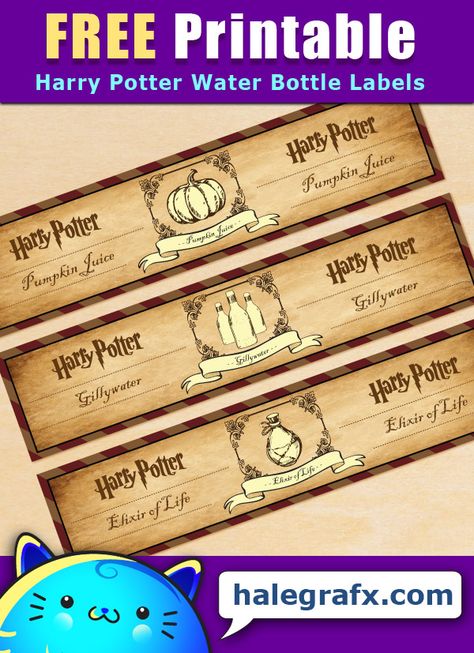 Free Printable Harry Potter Water Bottle Labels Harry Potter Drink Labels, Harry Potter Bottle Labels, Printable Bottle Labels Free, Harry Potter Food Labels Printables Free, Harry Potter Water Bottle Labels, Harry Potter Food Labels, Harry Potter Free Printable, Free Printable Water Bottle Labels, Water Bottle Labels Free Printables