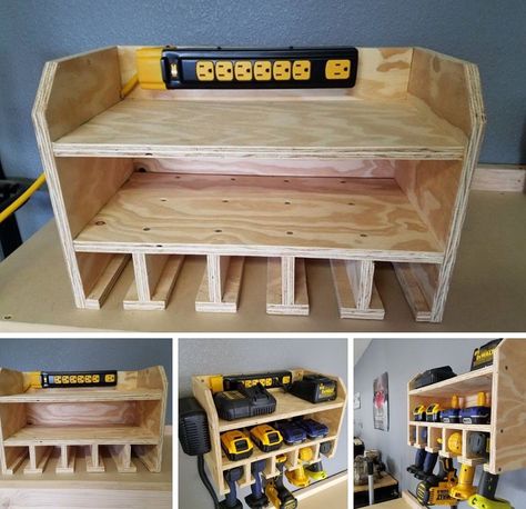 DIY Drill Charging Station-id#393281- by Budget101.com Arbejdsplads Garage, Officine In Garage, Storage Shed Organization, Garage Workshop Organization, Shed Organization, Garage Tool Storage, Tool Storage Diy, Garage Organize, Interior Vintage