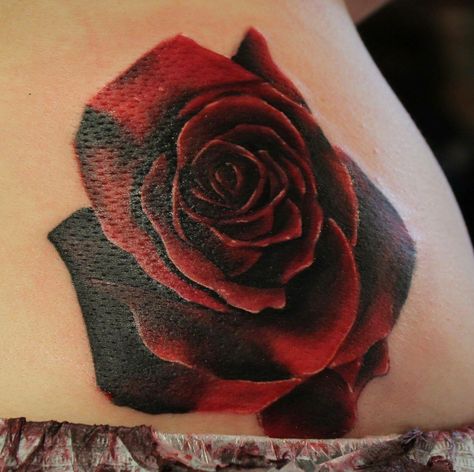 Dark black and red rose Red Black Rose Tattoo, Black And Red Roses Tattoo, Dark Red Rose Tattoo, Red And Black Rose Tattoo, Black And Red Rose Tattoo, Black Rose Tattoo Meaning, Rose Tattoo Cover Up, Rose Tattoo On Ankle, Dark Roses Tattoo