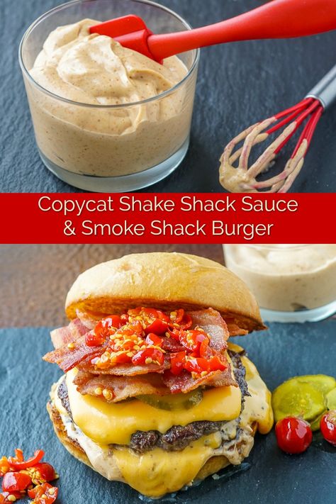 Copycat Shake Sauce & Smoke Shack Burger. So close to Shake Shake! Shack Sauce Recipe, Shake Shack Sauce, Shack Sauce, Shake Shack Burger, Smoked Burgers, Restaurant Copycat, Burger Meat, Kitchen Queen, Rock Recipes