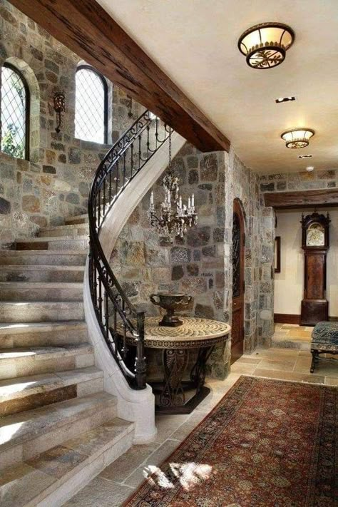 Tuscan Design, Tudor Style Homes, English Tudor, Casas Coloniales, Tudor House, Tudor Style, Stone Walls, House Stairs, Stone Houses