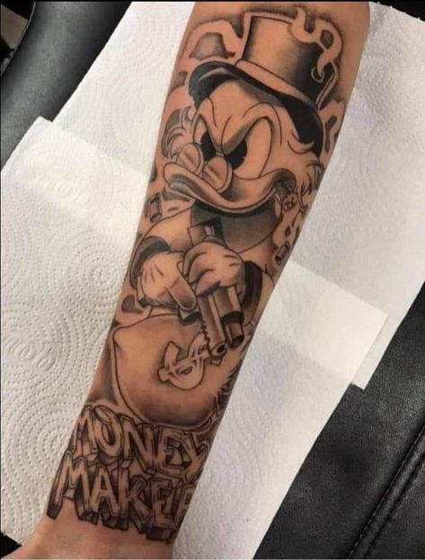 Scrooge Mcduck Tattoo, Money Tattoo, Uncle Scrooge, Marvel Tattoos, Scary Tattoos, Scrooge Mcduck, Leg Sleeve, Leg Sleeves, Tat Ideas