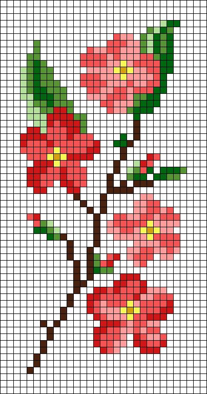 Cherry Blossom Pixel Art Grid, Small Flower Pixel Art, Flower Pixel Pattern, Alpha Patterns Flower, Pixel Flower Pattern, Cherry Blossom Cross Stitch, Pixel Art Flower, Flower Pixel Art, Art Cross Stitch Patterns