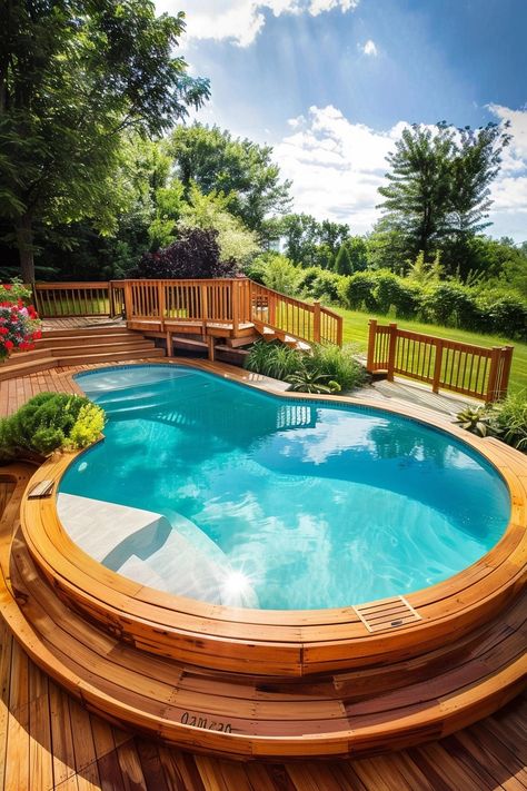 Budget-Friendly Above Ground Pool Deck Ideas Gated Pool Ideas, Above Ground Pool Cost, Above Ground Pools With Decks, Patio Paver Ideas, Cheap Patio Pavers, Outdoor Flooring Options, Awesome Pools, Above Ground Pool Deck Ideas, Paver Ideas