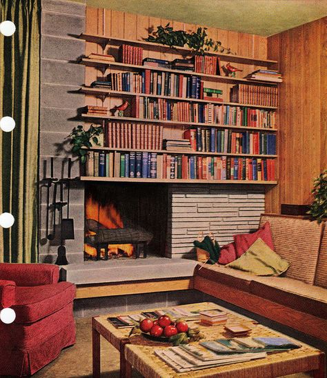 mid century modern fireplaces | Mid Century Modern fireplace | Flickr - Photo Sharing! Mid Century Modern Fireplace, Mid Century Fireplace, Mid Century Interior Design, Mid Century Modern Interior Design, Mid Century Interior, Fireplace Shelves, Mid Century Living, Casa Vintage, Mid Century Modern Living