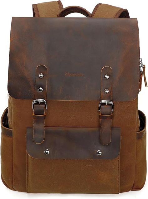 Leather Rucksack Knapsack for Men Woman Vintage Travel Laptop Backpack 15.6 Inch Satchel Backpack, Retro Flap Backpacks Canvas Casual Bookbag Brown Waxed Canvas Backpack, Travel Laptop Backpack, Flap Backpack, Satchel Backpack, Ladies Bag, Leather Rucksack, Canvas Backpack, Waxed Canvas, Laptop Backpack