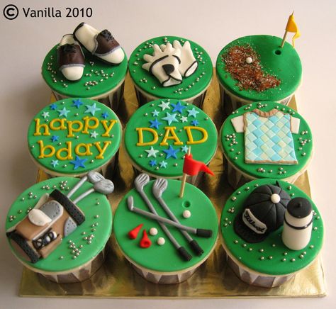 fondant examples Sports Cupcake Toppers, Golf Cake Toppers, Golf Themed Cakes, Golf Cupcakes, Men Cakes, Sport Cupcakes, Cake For Men, Golf Birthday Cakes, Fathers Day Cupcakes