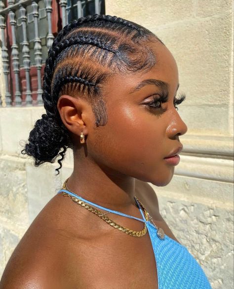 8 Cornrows Braids Natural Hair, Cornrows With Curly Pieces, Cornrows Braids Natural Hair, 8 Cornrows Braids, 8 Cornrows, Skl Hairstyles, Cornrows Natural, Braids Natural Hair, Bday Hair