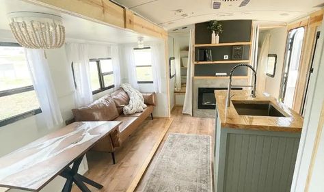 This Texas Family Flips Used RVs into Stunning Retreats - RV.com Rvs Interior, Rv Design, Rv Interior Design, Rv Interior Remodel, Camper Interior Design, Airstream Remodel, Rv Homes, Tiny House Community, Diy Rv