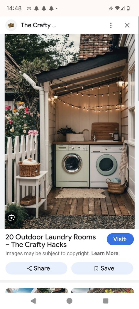 Washer And Dryer Outside Ideas, Shed Laundry Room Ideas, Outside Washer And Dryer Ideas, Laundry Shed, Outdoor Laundry Area, Outdoor Laundry Rooms, Outdoor Laundry, Bump Out, Housekeeping Tips