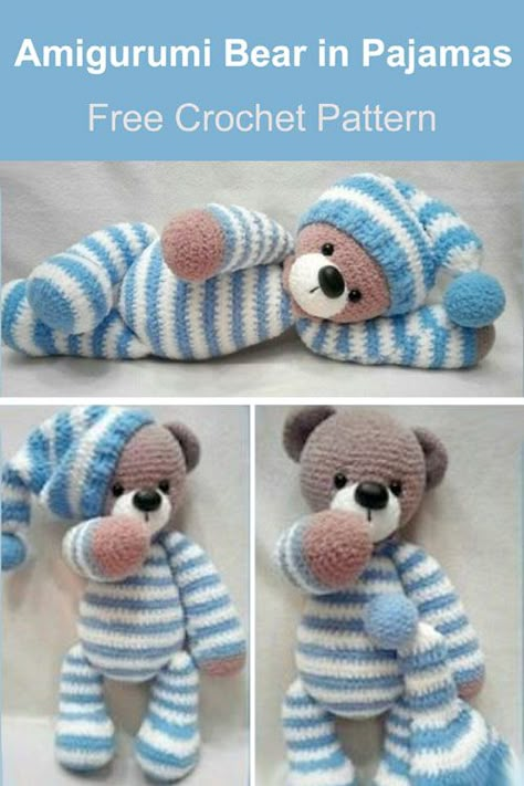 Amigurumi Bear in Pajamas - Free Pattern Crochet Sleeping Bear Free Pattern, Crochet Teddy Bear In Pajamas Pattern, Crochet Sleepy Bear Free Pattern, Weighted Stuffed Animal Diy Sewing Patterns, Free Crochet Teddy Bear Pattern English, Crocheted Bears Free Pattern, Arugami Crochet Pattern Free Easy, Crochet Bears Free Pattern, Amigurumi Stitch Free Pattern