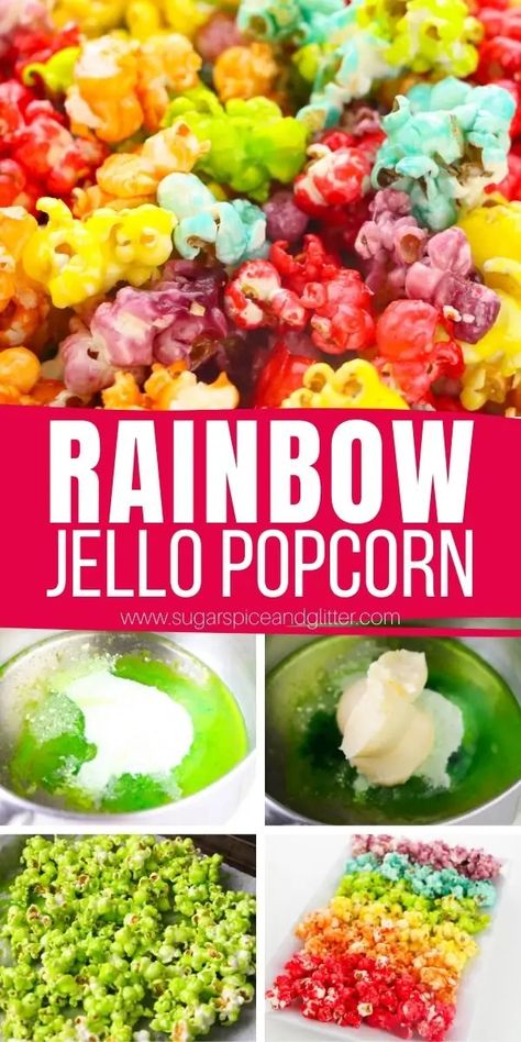 Jolly Rancher Popcorn, How To Dye Popcorn, Rainbow Candy Apples, Neon Popcorn, Jello Popcorn Recipe, Colored Popcorn Recipe, Candy Popcorn Recipe, Jello Popcorn, Candied Popcorn