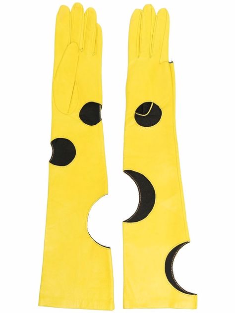 Yellow leather cut out-detail leather gloves from MANOKHI featuring cut-out detailing and long length. | Manokhi Cut Out-Detail Leather Gloves Designer Gloves, Yellow Gloves, Miu Miu Shoes, Leather Cuts, Work Gloves, Yellow Leather, Dancing With The Stars, Winter Accessories, Leather Gloves