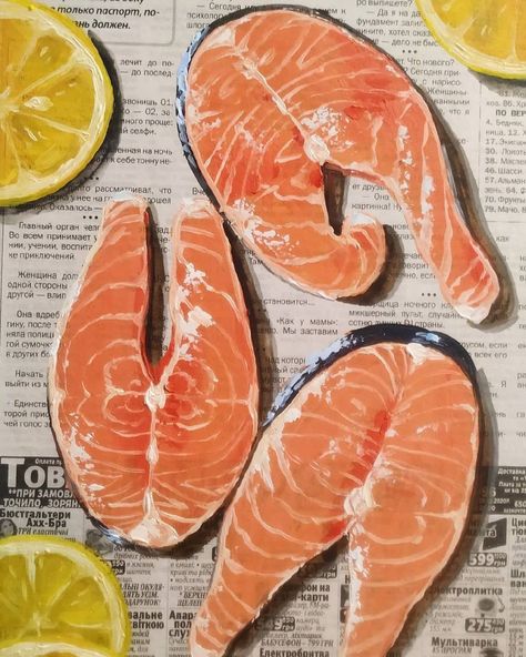 Salmon Drawing, Meat Art, Watercolor Blog, Foodie Art, Orange Painting, Food Illustration Art, Watercolor Food, Still Life Fruit, Easy Art Projects