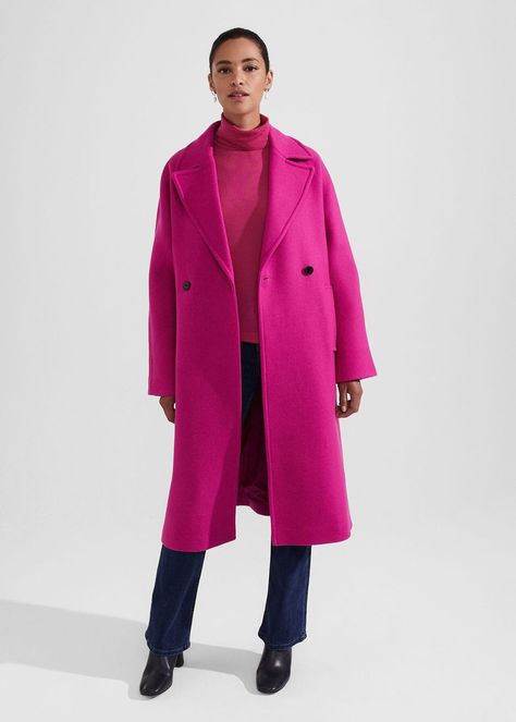 Carine Wool Coat | Pink Jasper, Jasper Conran, Fitted Coat, Bright Winter, Work Suits, Pink Coat, British Fashion, Deep Pink, Oversized Silhouette