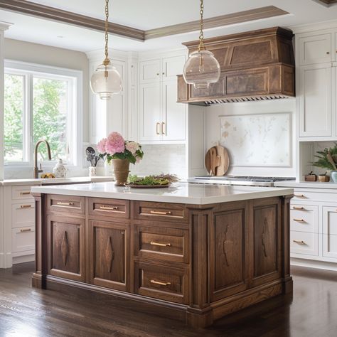 8 Insanely Beautiful Stained Wood Kitchen Cabinet Ideas Painted Wood Kitchen Cabinets, White Uppers Wood Lowers, Wood Kitchen Cabinet Ideas, Stained Wood Kitchen Cabinets, Stained Wood Kitchen, Wood Kitchen Cabinet, Dark Wood Kitchen Cabinets, Stained Kitchen Cabinets, Dark Wood Kitchens