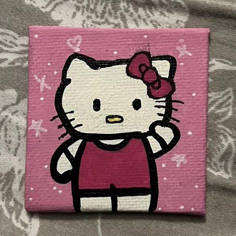 mini hello kitty painting ! only flaw is a tear in... - Depop Mini Hello Kitty, Hello Kitty Painting, Kitty Painting, Pink Canvas Art, Beach Icon, 3 Piece Painting, Pink Canvas, Hello Kitty Pictures, Hello Kitty Plush