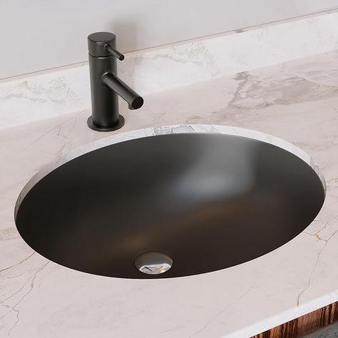 DeerValley DV-1U303B Black Undermount Bathroom Sink 18'' x 15'' Oval Ceramic Sink Bathroom Vessel Sink with Overflow Hole - Amazon.com