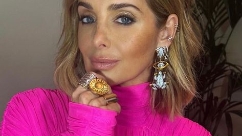 Woah! Louise Redknapp's sassy £14 outfit belongs on a fashion catwalk | HELLO! Jamie Redknapp, Fashion Catwalk, Louise Redknapp, Plain White Tee, Peacocks, White T Shirt, Accessories Design, Round Neckline, Fashion News